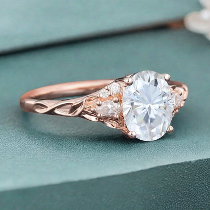 Vintage Oval Cut Moissanite Engagement Ring Unique Moissanite Wedding Ring Art Deco Rose Gold Ring Dainty Bridal Ring Anniversary Gift Ring