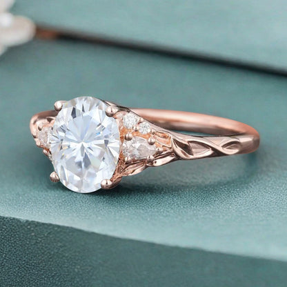 Vintage Oval Cut Moissanite Engagement Ring Unique Moissanite Wedding Ring Art Deco Rose Gold Ring Dainty Bridal Ring Anniversary Gift Ring