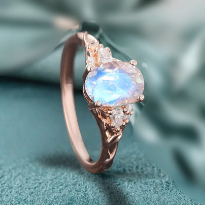 Vintage Oval Cut Moonstone Engagement Ring Unique Moissanite Wedding Ring Art Deco Rose Gold Ring Dainty Bridal Ring Anniversary Gift Ring