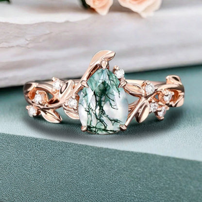 Bague de fiançailles vintage en forme de poire avec aigue-marine, ensemble de bagues de mariage uniques, cadeau d'anniversaire
