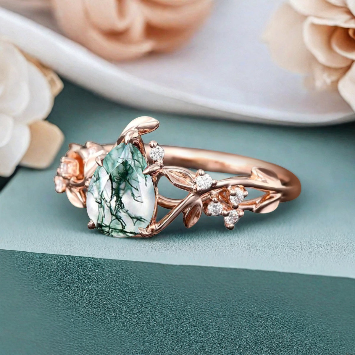 Bague de fiançailles vintage en forme de poire avec aigue-marine, ensemble de bagues de mariage uniques, cadeau d'anniversaire