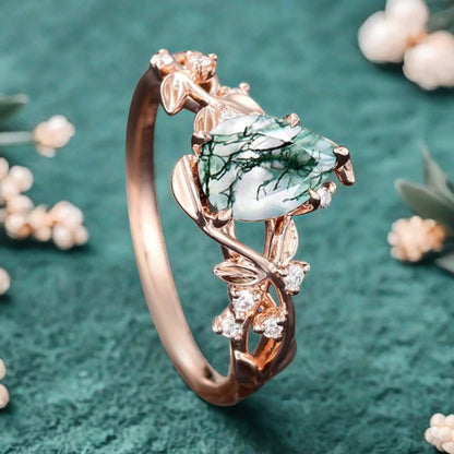 Bague de fiançailles vintage en forme de poire avec aigue-marine, ensemble de bagues de mariage uniques, cadeau d'anniversaire