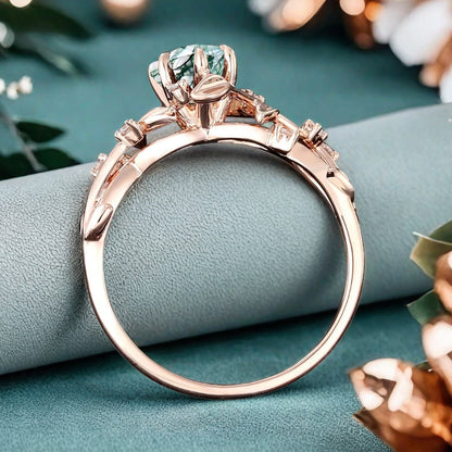 Bague de fiançailles vintage en forme de poire avec aigue-marine, ensemble de bagues de mariage uniques, cadeau d'anniversaire
