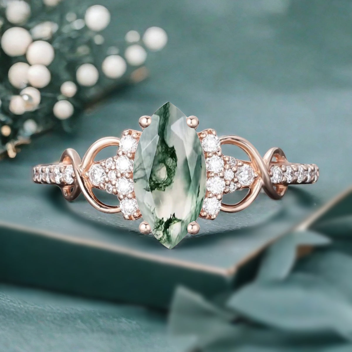 Vintage Birnenform Aquamarin Verlobungsring Set Unikat Versprechen Brautring Set Jubiläumsgeschenk