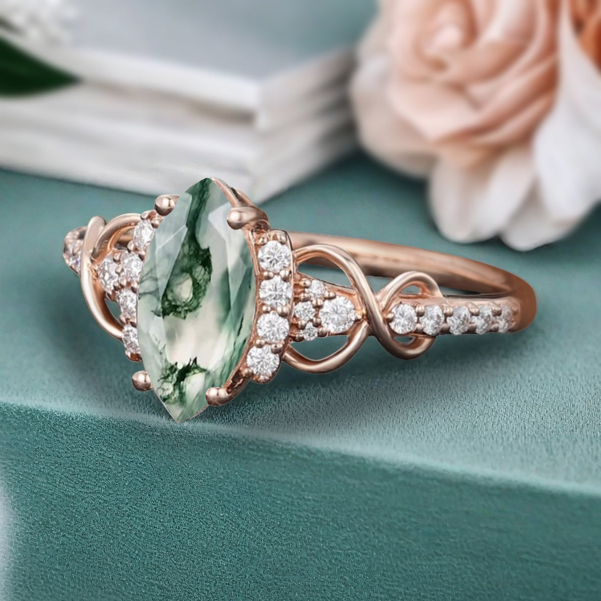 Vintage Birnenform Aquamarin Verlobungsring Set Unikat Versprechen Brautring Set Jubiläumsgeschenk