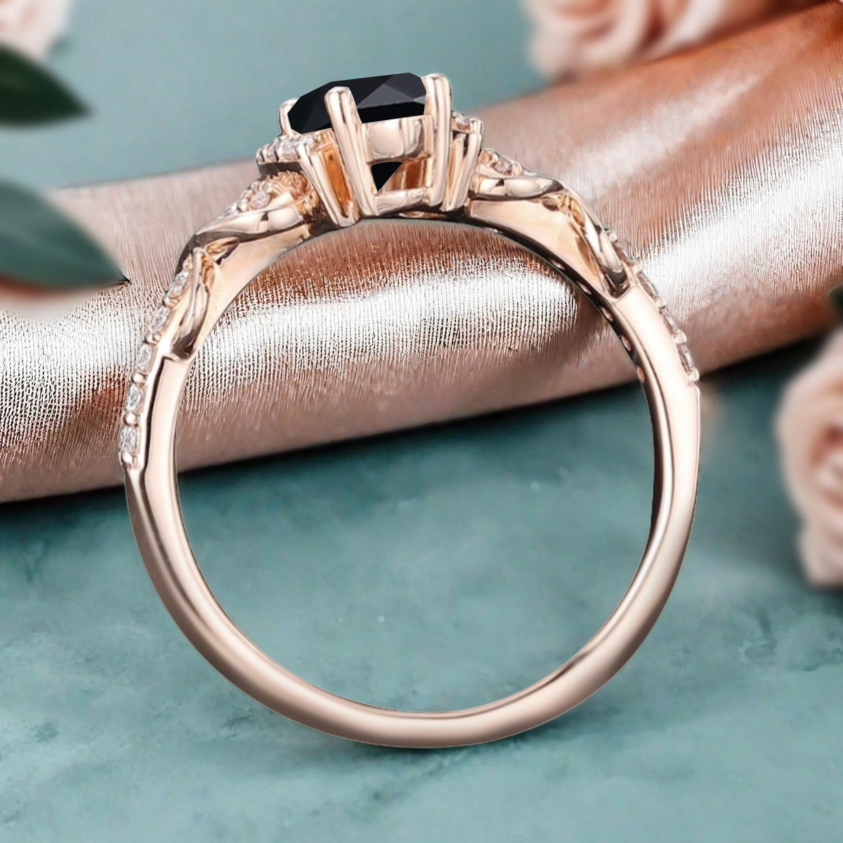 Art Deco Black Onyx Ring Unique Vintage Marquise Shape Black Onyx Engagement Ring Wedding Promise Ring For Women Gemstone Bridal Ring
