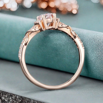 Art Deco Pink Sapphire Ring Unique Vintage Marquise Shape Pink Sapphire Engagement Ring Wedding Promise Ring For Women Gemstone Bridal Ring