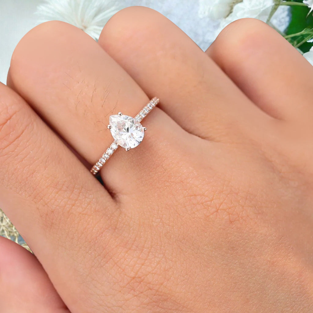 Unique Pear Cut Moissanite Engagement Ring Vintage White Agate Wedding Ring Delicate Moissanite Ring Moissanite Cluster Ring For Women