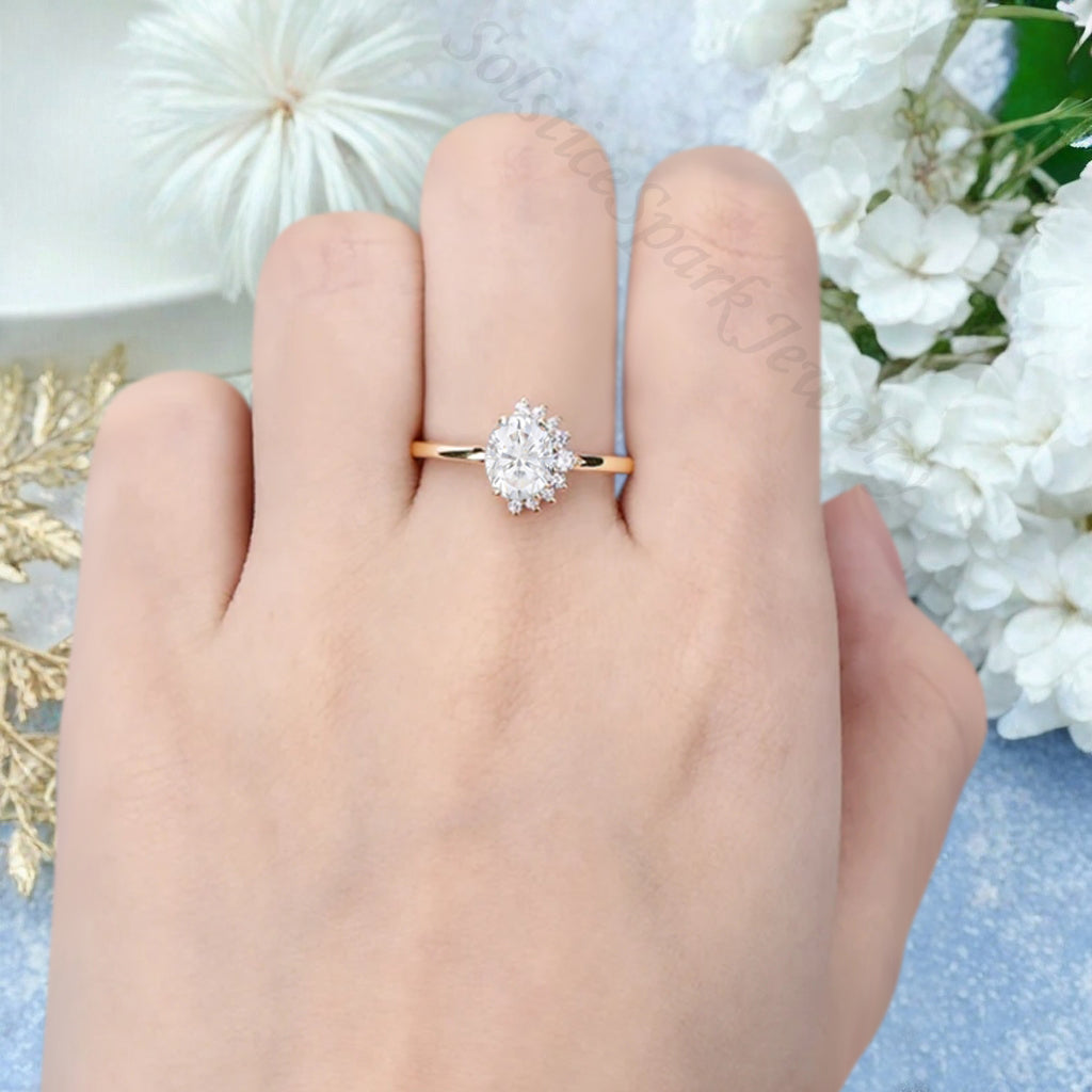 Vintage Moissanite Engagement Ring Oval Shape Anniversary Ring Solid Gold Solitaire Unique Moissanite Ring for Women