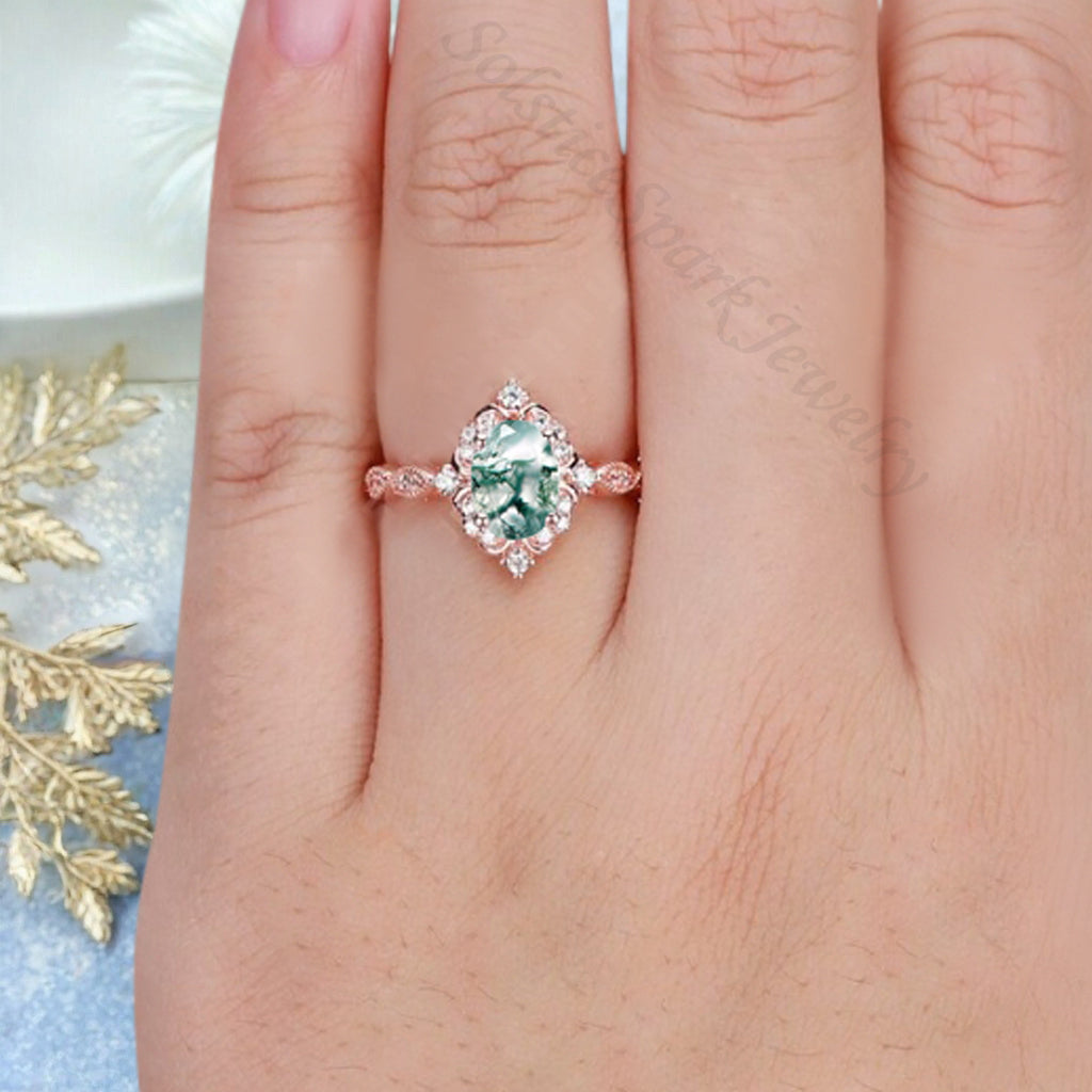 Art Deco Aquamarine Ring Solid 14K Gold Engagement Ring Blue Aquamarine Gemstone Bridal Ring Unique Aquamarine Ring Delicate Jewelry Gift