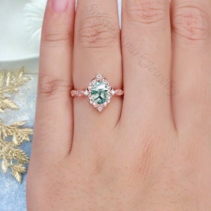 Art Deco Aquamarine Ring Solid 14K Gold Engagement Ring Blue Aquamarine Gemstone Bridal Ring Unique Aquamarine Ring Delicate Jewelry Gift
