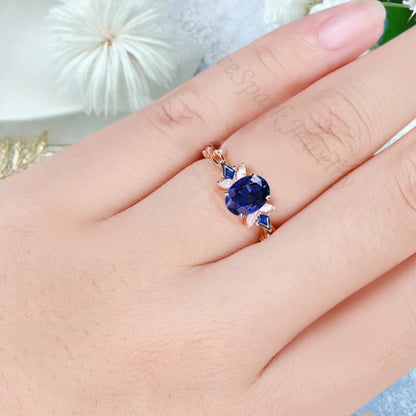 Vintage Blue Topaz Engagement Ring 18K Rose Gold Oval Cut Natural Blue Topaz Wedding Promise Ring Handmade Ring Anniversary Rings For Women Ver.3