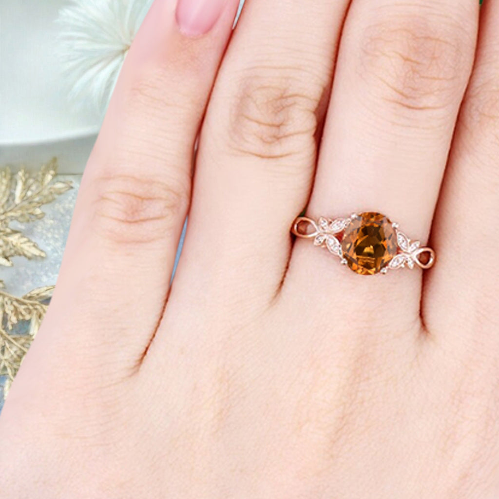 Vintage Oval Citrine Engagement Ring Unique Oval Orange Gemstone Promise Ring