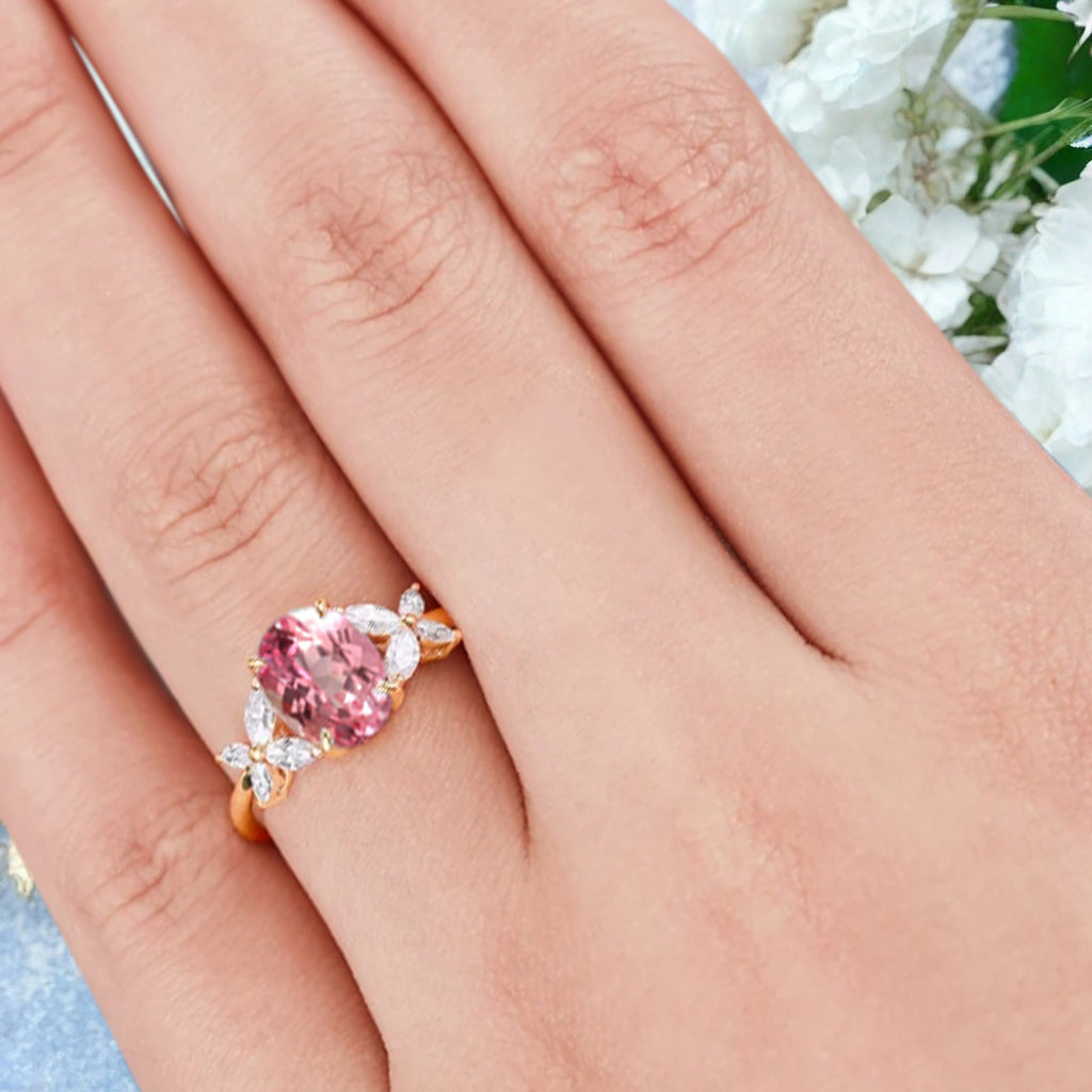 Bague de fiançailles vintage ovale en pierre de lune, bague de promesse unique en opale et moissanite