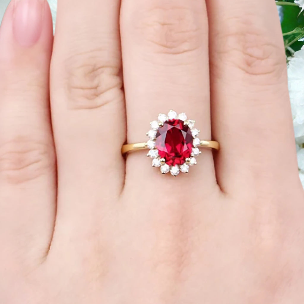 Vintage Ruby Engagement Ring Oval Shape Anniversary Ring Solid Gold Solitaire Unique Ruby Ring for Women Ver.2