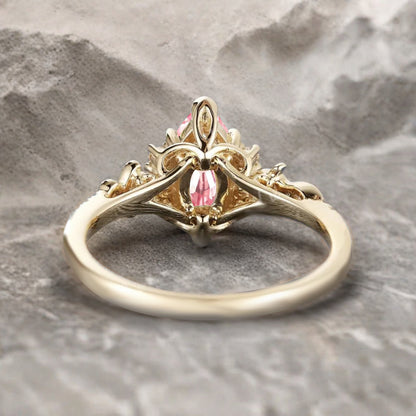 Art Deco Pink Sapphire Engagement Ring Marquise Shape Pink Agate Ring Unique Pink Sapphire Moissanite Cluster Wedding Ring Vintage Ring For Her