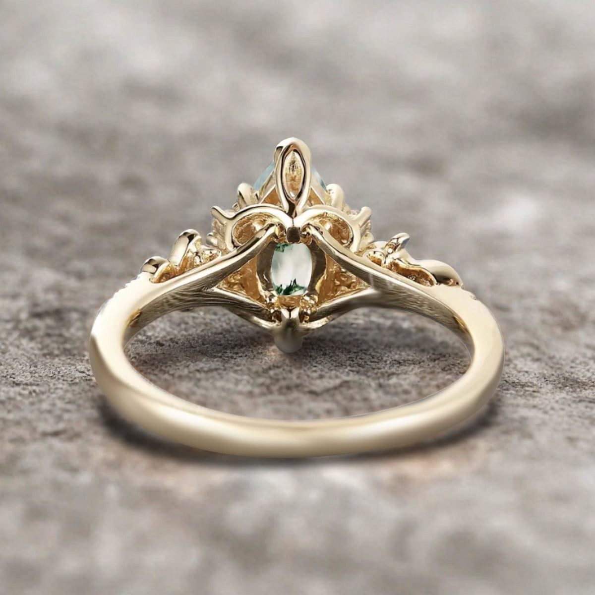 Art Deco Moss Agate Engagement Ring Marquise Shape Green Agate Ring Unique Moss Agate Moissanite Cluster Wedding Ring Vintage Ring For Her