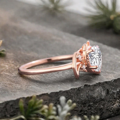 Art Deco Heart Cut Moissanite Wedding Ring Solid Gold Bat Ring Moissanite Ring Wedding Band Custom Promise Ring Anniversary Gift for Her