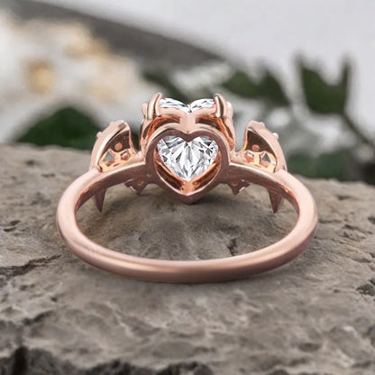 Art Deco Heart Cut Moissanite Wedding Ring Solid Gold Bat Ring Moissanite Ring Wedding Band Custom Promise Ring Anniversary Gift for Her
