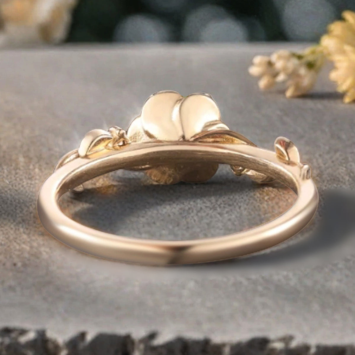 Vintage Citrine Ring Solid Gold Round Yellow Citrine Flower Leaf Engagement Ring Unique Moissanite Art Deco Promise Ring Anniversary Gift