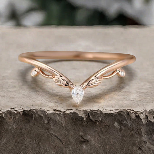 Minimalist Moissanite & Amethyst & Moss Agate Chevron Wedding Band Vintage V Shape Stacking Leaf Ring Unique Matching Ring Promise Delicate Bridal Anniversary Ring
