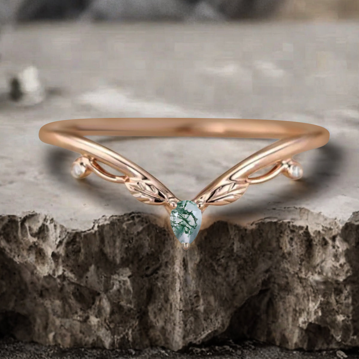 Minimalist Moissanite & Amethyst & Moss Agate Chevron Wedding Band Vintage V Shape Stacking Leaf Ring Unique Matching Ring Promise Delicate Bridal Anniversary Ring