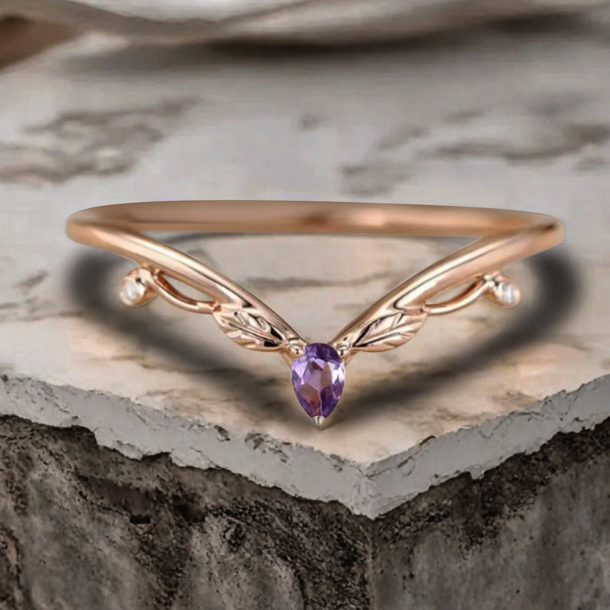 Minimalist Moissanite & Amethyst & Moss Agate Chevron Wedding Band Vintage V Shape Stacking Leaf Ring Unique Matching Ring Promise Delicate Bridal Anniversary Ring