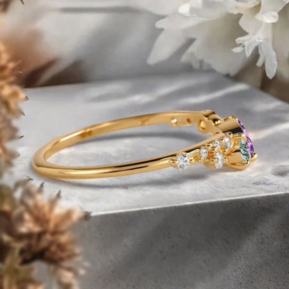 Minimalist Moss Agate & Amethyst Chevron Wedding Band Vintage V Shape Stacking Ring Unique Matching Ring Promise Delicate Bridal Anniversary Gift Ring