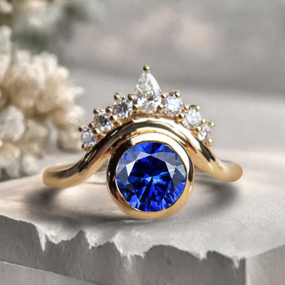 Vintage Blue Topaz Evil Eye Ring Dainty Blue Topaz Statement Ring Solid Gold Moissanite Devil Eye Engagement Ring Anniversary Gift