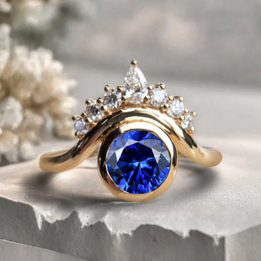Vintage Blue Topaz Evil Eye Ring Dainty Blue Topaz Statement Ring Solid Gold Moissanite Devil Eye Engagement Ring Anniversary Gift