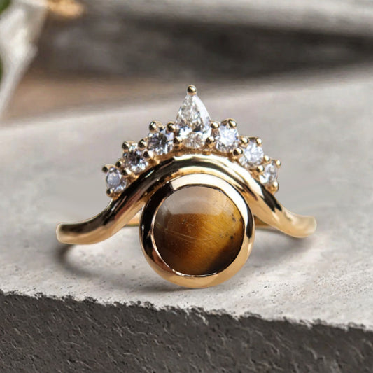 Vintage Tigerite Evil Eye Ring Dainty Tigerite Statement Ring Solid Gold Moissanite Devil Eye Engagement Ring Anniversary Gift