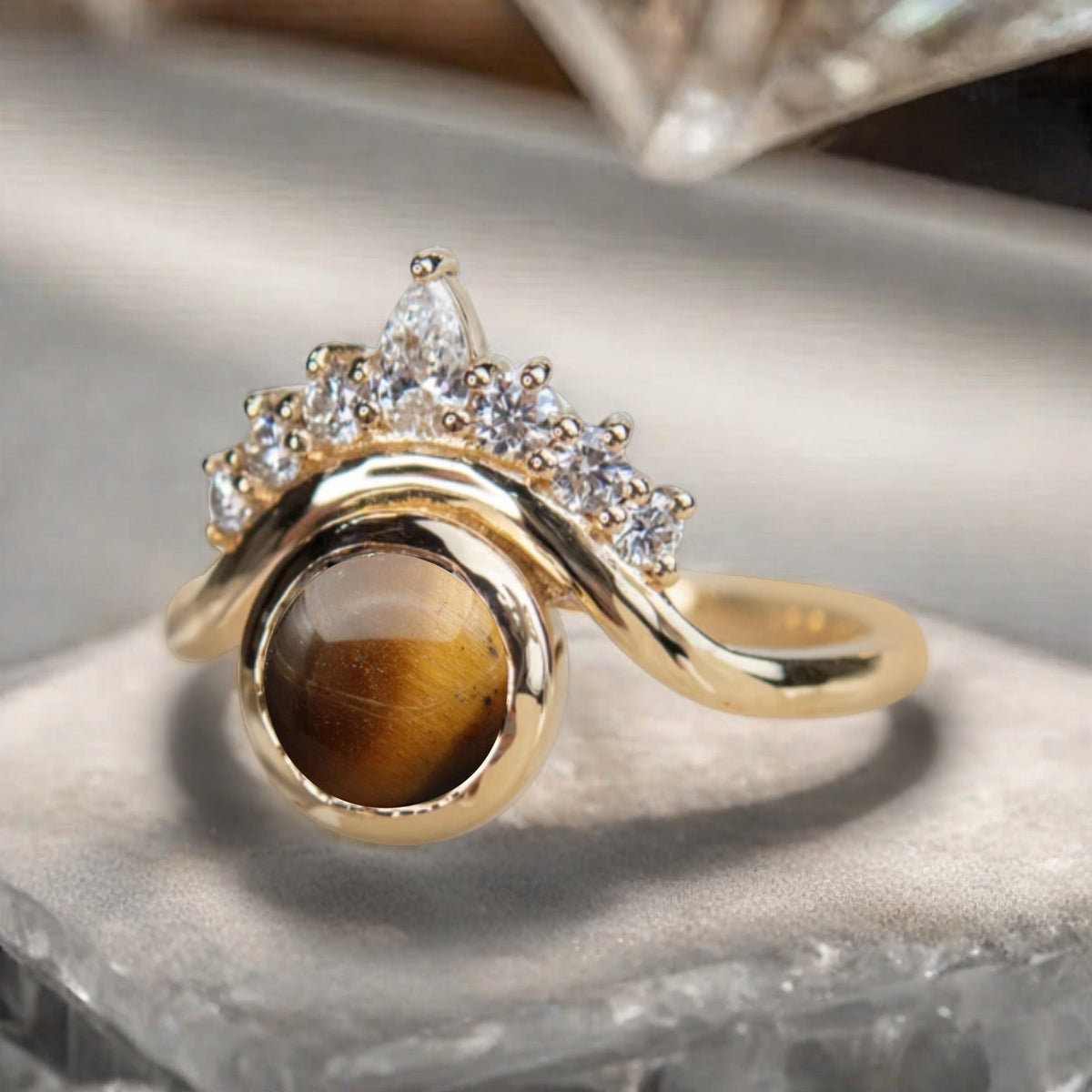 Vintage Tigerite Evil Eye Ring Dainty Tigerite Statement Ring Solid Gold Moissanite Devil Eye Engagement Ring Anniversary Gift