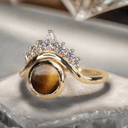 Vintage Tigerite Evil Eye Ring Dainty Tigerite Statement Ring Solid Gold Moissanite Devil Eye Engagement Ring Anniversary Gift