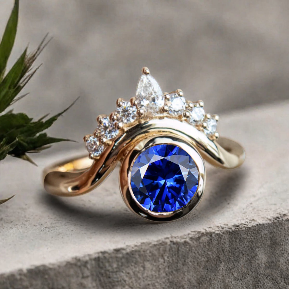 Vintage Blue Topaz Evil Eye Ring Dainty Blue Topaz Statement Ring Solid Gold Moissanite Devil Eye Engagement Ring Anniversary Gift