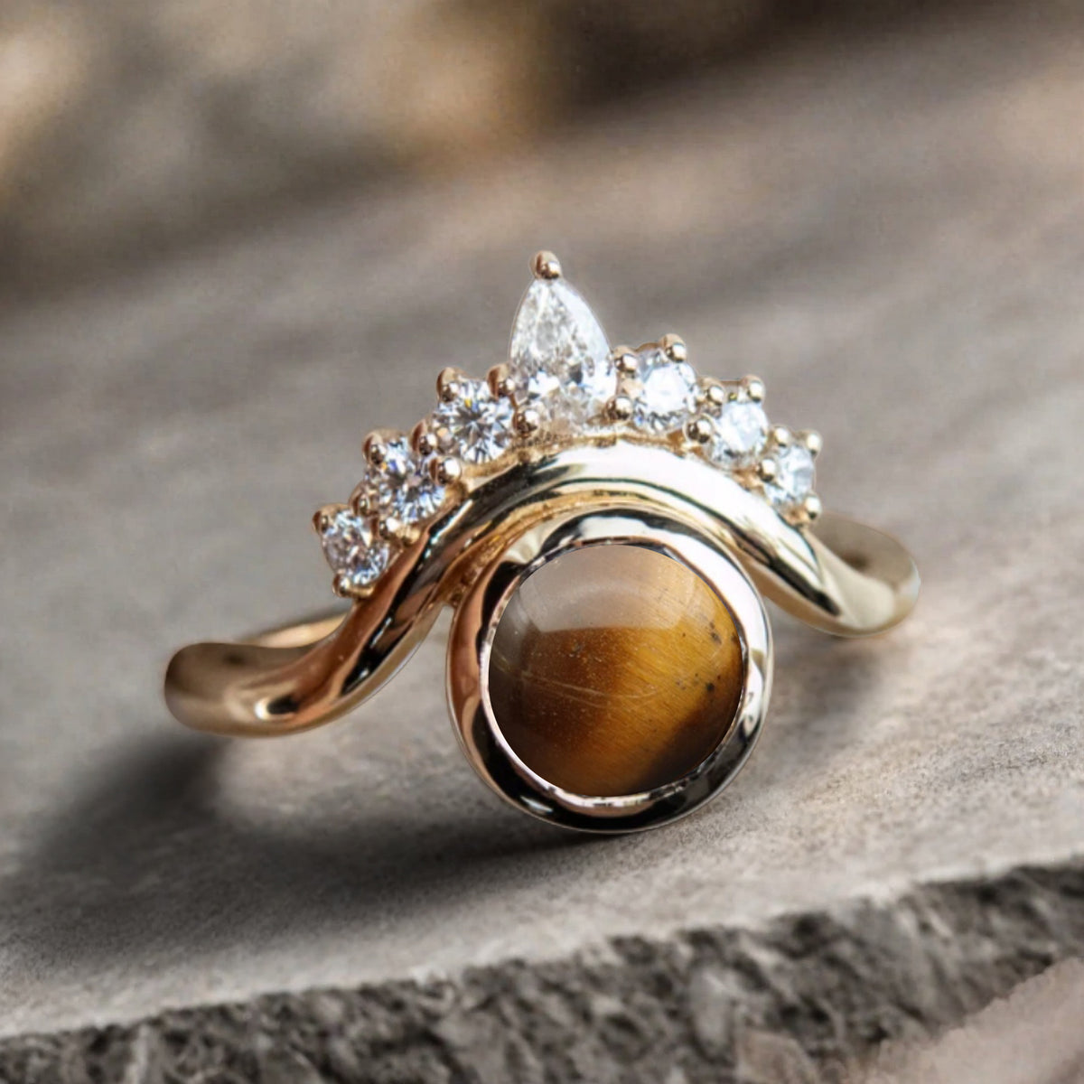Vintage Tigerite Evil Eye Ring Dainty Tigerite Statement Ring Solid Gold Moissanite Devil Eye Engagement Ring Anniversary Gift