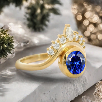 Vintage Blue Topaz Evil Eye Ring Dainty Blue Topaz Statement Ring Solid Gold Moissanite Devil Eye Engagement Ring Anniversary Gift