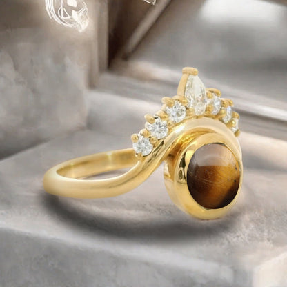 Vintage Tigerite Evil Eye Ring Dainty Tigerite Statement Ring Solid Gold Moissanite Devil Eye Engagement Ring Anniversary Gift