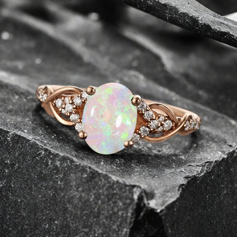 Oval Cut Opal Engagement Ring Unique Opal Moissanite Wedding Ring Gift For Her