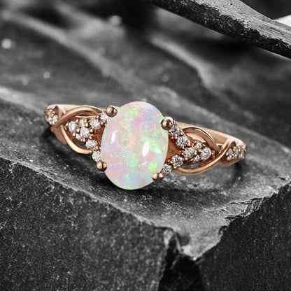 Oval Cut Opal Engagement Ring Unique Opal Moissanite Wedding Ring Gift For Her