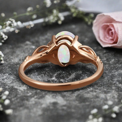 Oval Cut Opal Engagement Ring Unique Opal Moissanite Wedding Ring Gift For Her