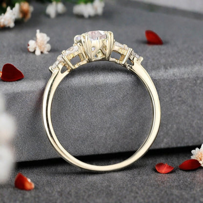 Bague de fiançailles vintage en saphir bleu-vert taille hexagonale Bague de promesse de mariage en saphir bleu-vert