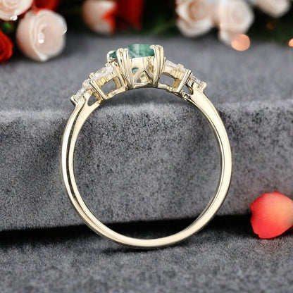 Bague de fiançailles vintage en saphir bleu-vert taille hexagonale Bague de promesse de mariage en saphir bleu-vert