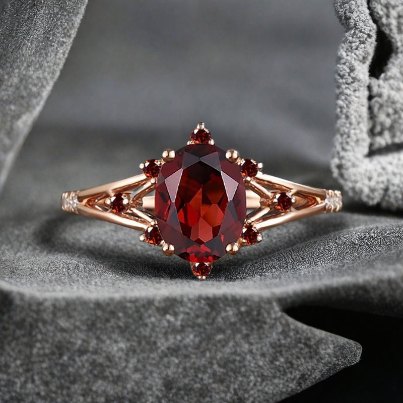 Vintage Oval Shape Ruby Engagement Ring Set Unique Ruby Gemstone Promise Bridal Ring Set Anniversary Gift