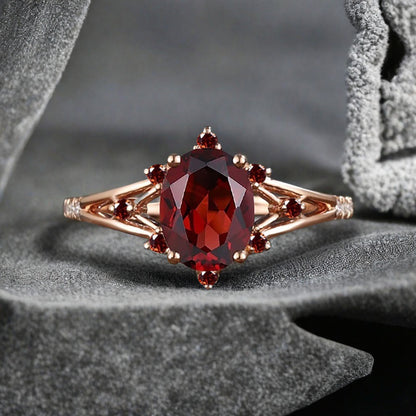 Vintage Oval Shape Ruby Engagement Ring Set Unique Ruby Gemstone Promise Bridal Ring Set Anniversary Gift