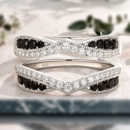 Enhancer ring Double curved wedding Band Moissanite ring Yellow gold Black Onyx stacking matching Bridal wedding Promise ring Anniversary