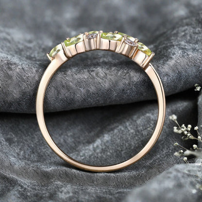 Unique Peridot Wedding Band Delicate Marquise Cut Moissanite Matching Band Vintage Crystal Stacking Promise Ring