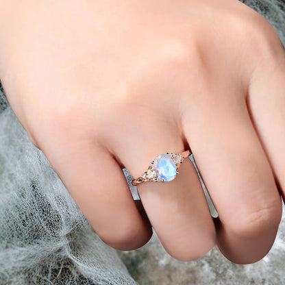 Vintage Oval Cut Moonstone Engagement Ring Unique Moissanite Wedding Ring Art Deco Rose Gold Ring Dainty Bridal Ring Anniversary Gift Ring