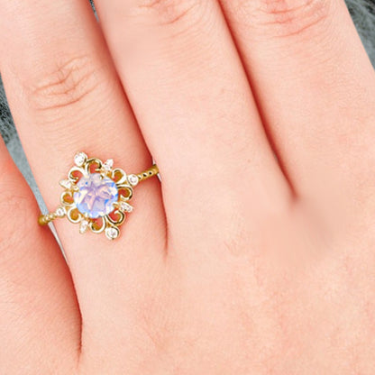Vintage Round Moissanite Engagement Ring Solid Rose Gold Leaf Ring Transparent Moissanite Bridal Ring Unique Promise Anniversary Gift