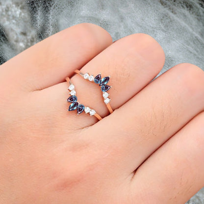 Antique Alexandrite Wedding Ring Curved Enhancer Alexandrite Wedding Band Vintage Stacking Band Unique Matching Ring Promise Anniversary Gift For Her