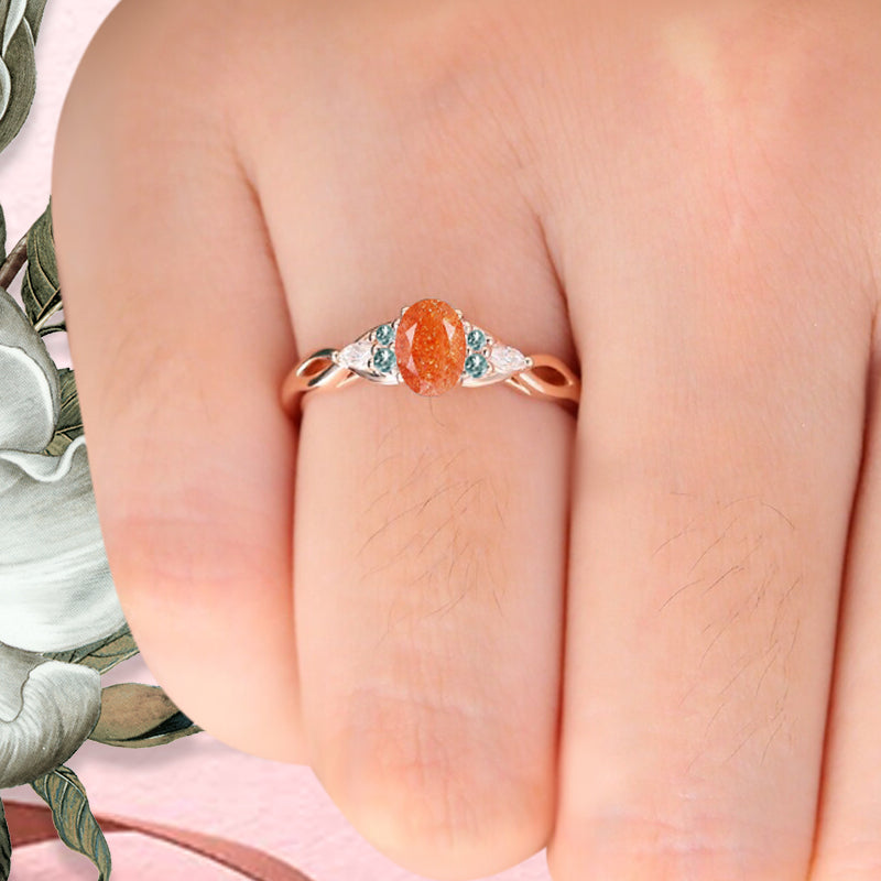 Vintage Oval Mondstein Verlobungsring Unikat Opal Moissanit Versprechensring